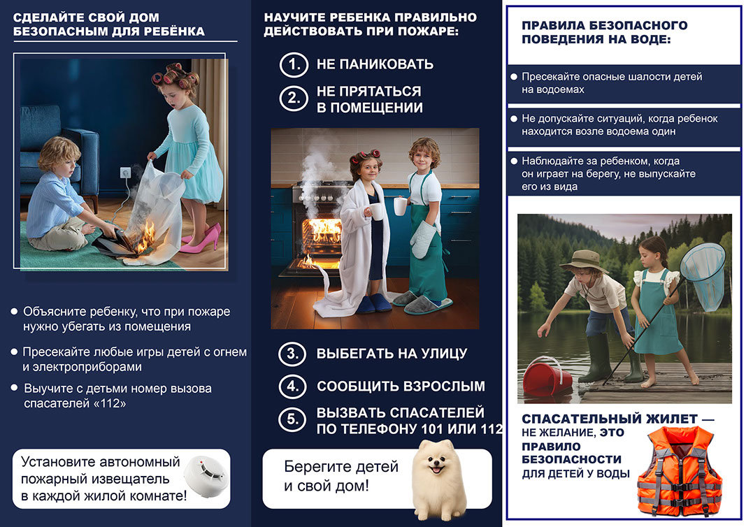 Инфографика МЧС с правилами безопасности детей дома, на улице и у воды.
